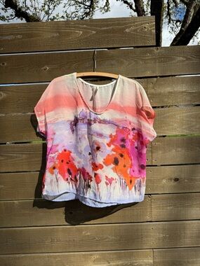 B Jewel Watercolor Floral Blouse in Pink & Orange